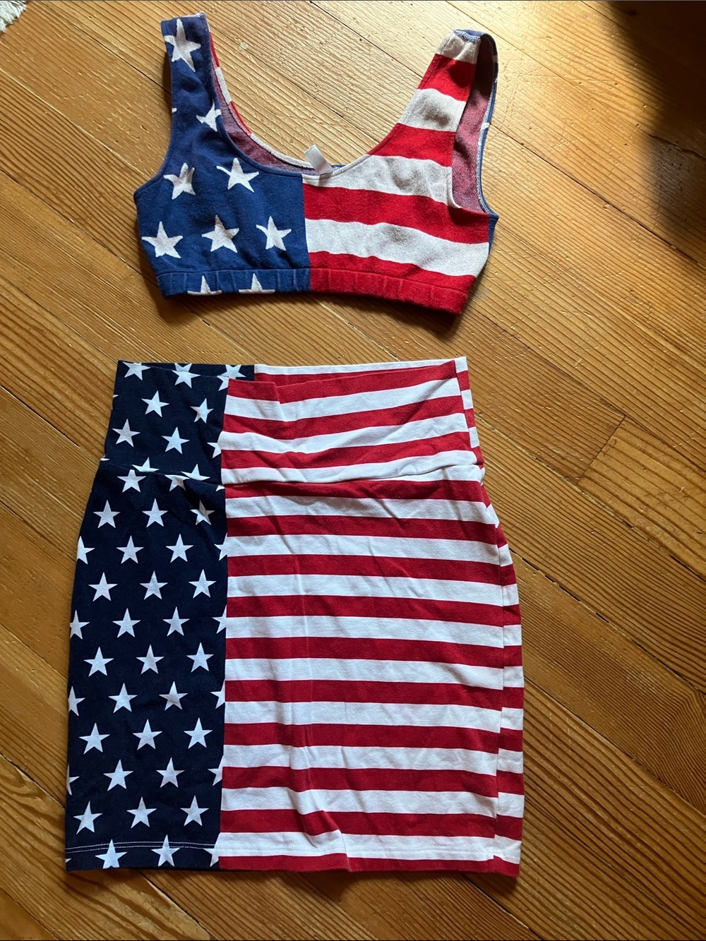 Charlotte Russe Red, White & Blue Star & Stripe Skirt Set
